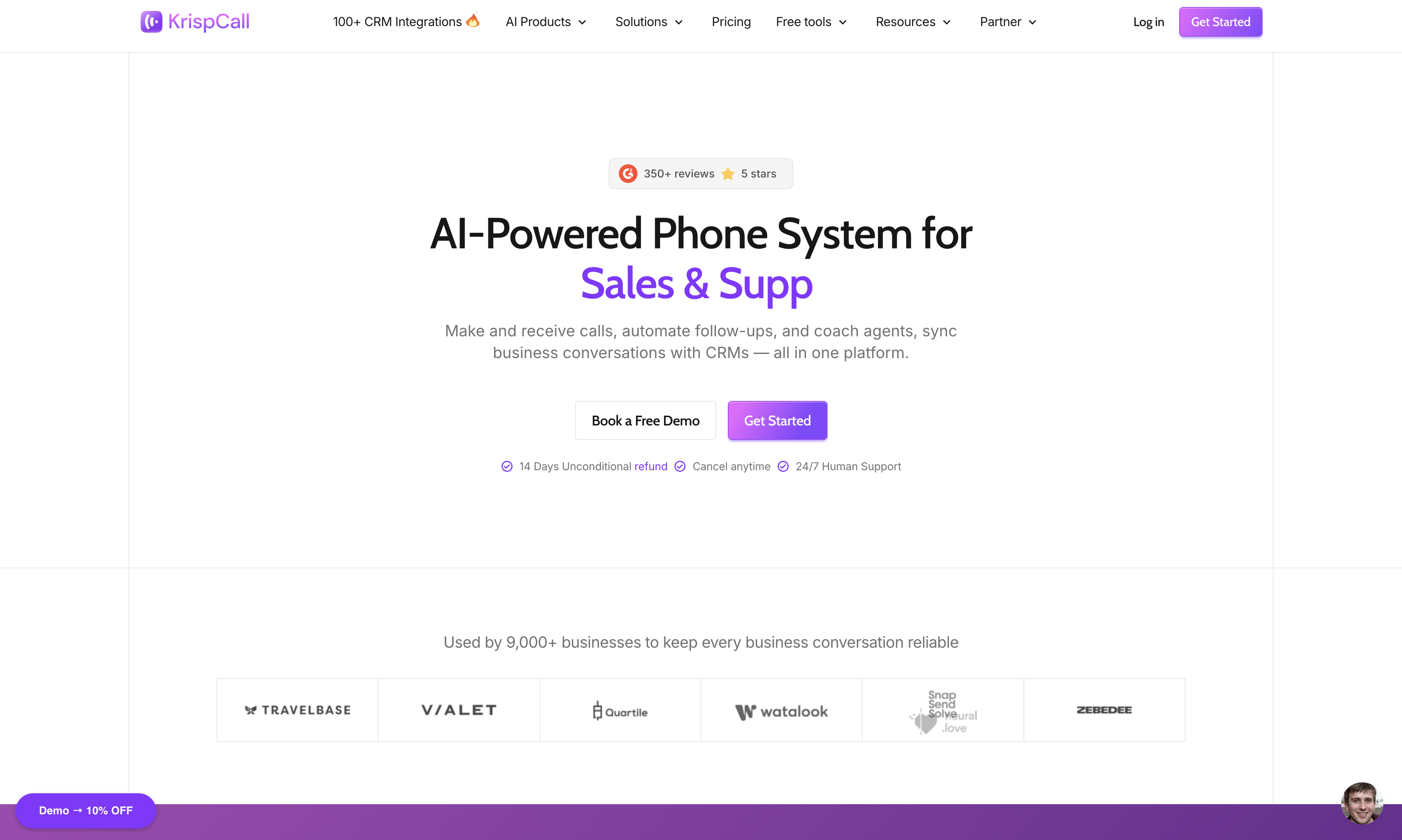 KrispCall homepage screenshot