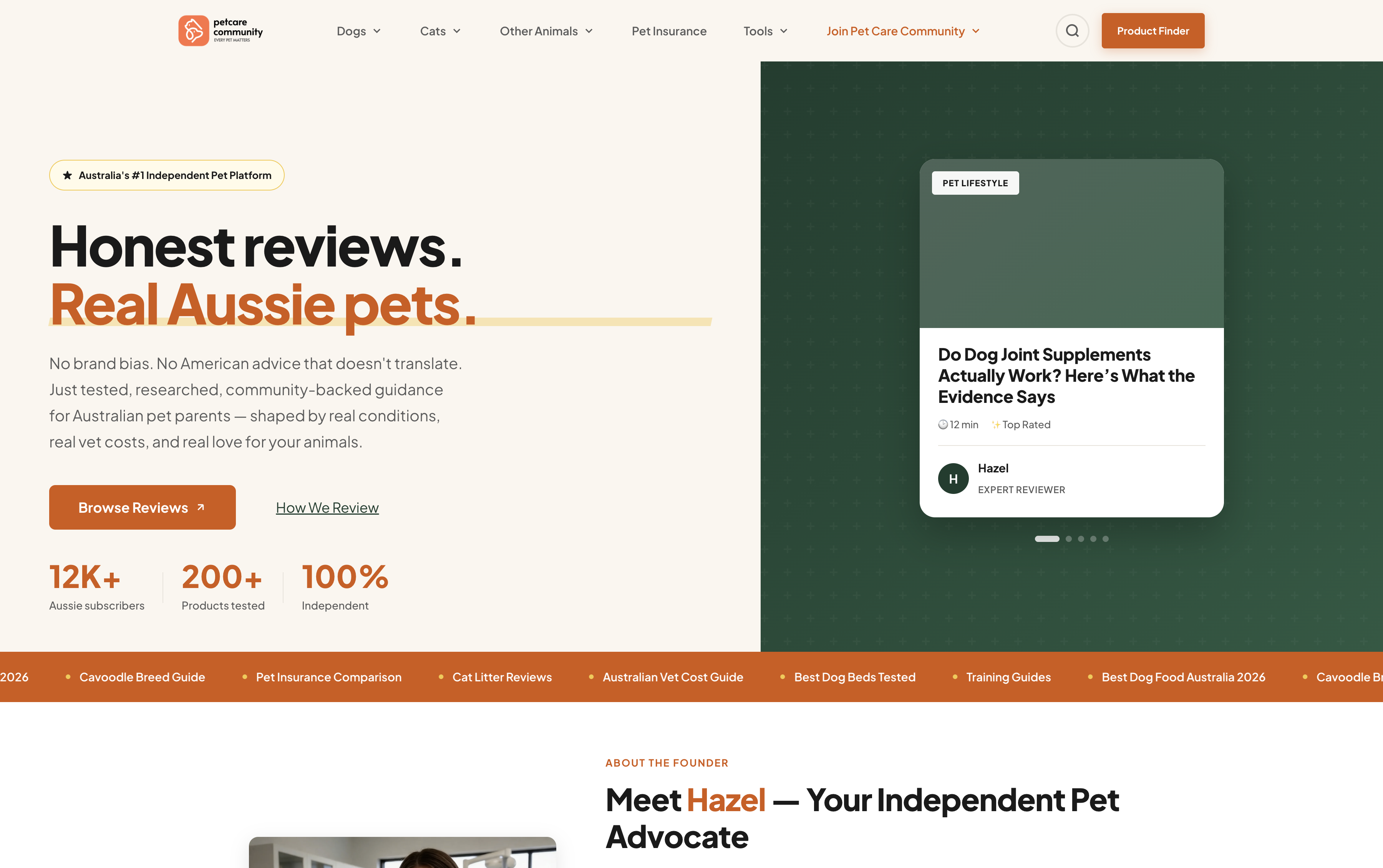 Pet Care Community homepage screenshot