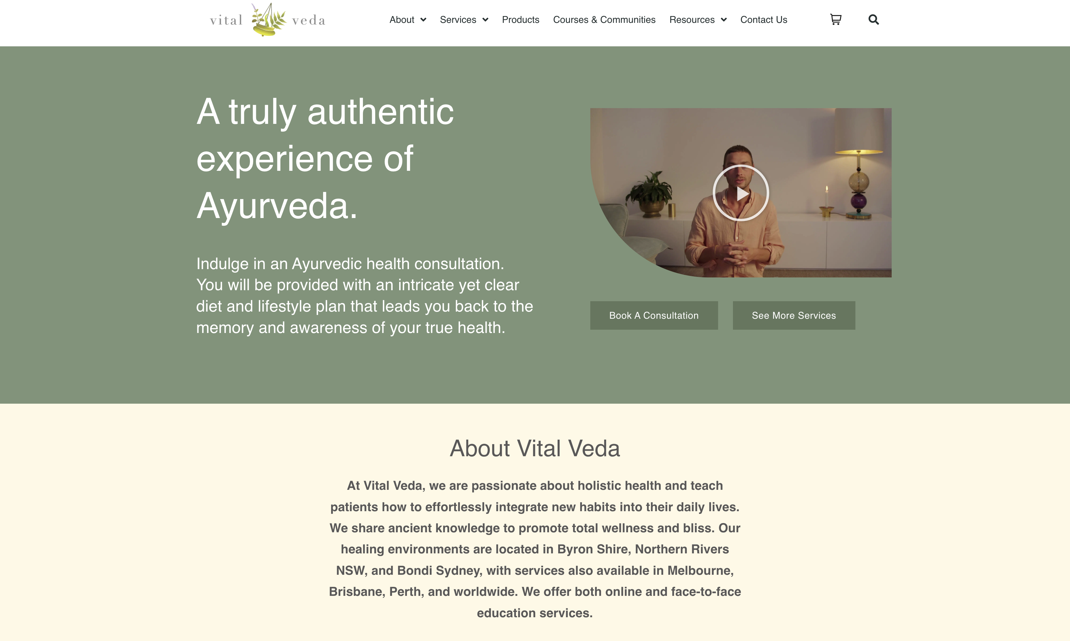 Vital Veda homepage screenshot